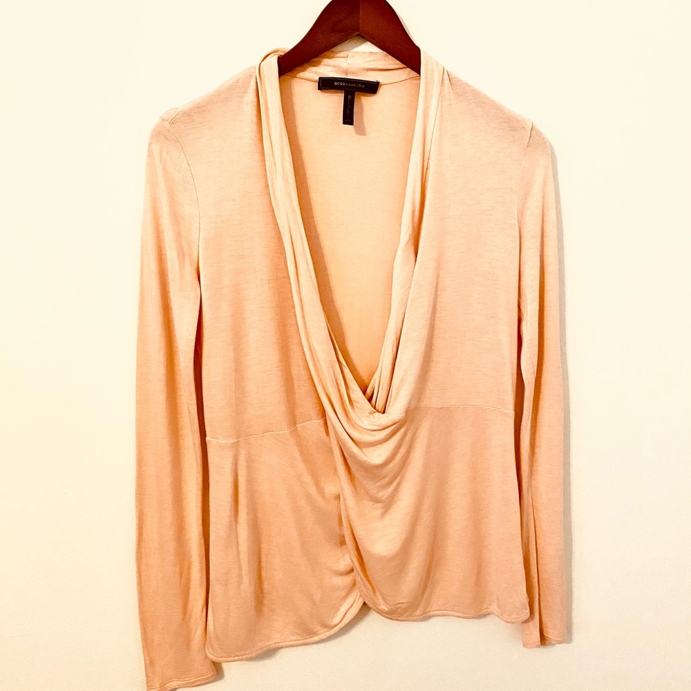 Blush pink BCBG draped front top XXS